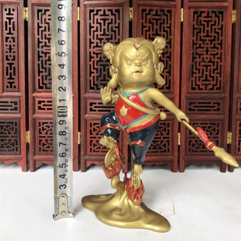 极速纯黄铜哪吒摆件哪吒三太子铜像风水家居供奉神像工艺品装饰品