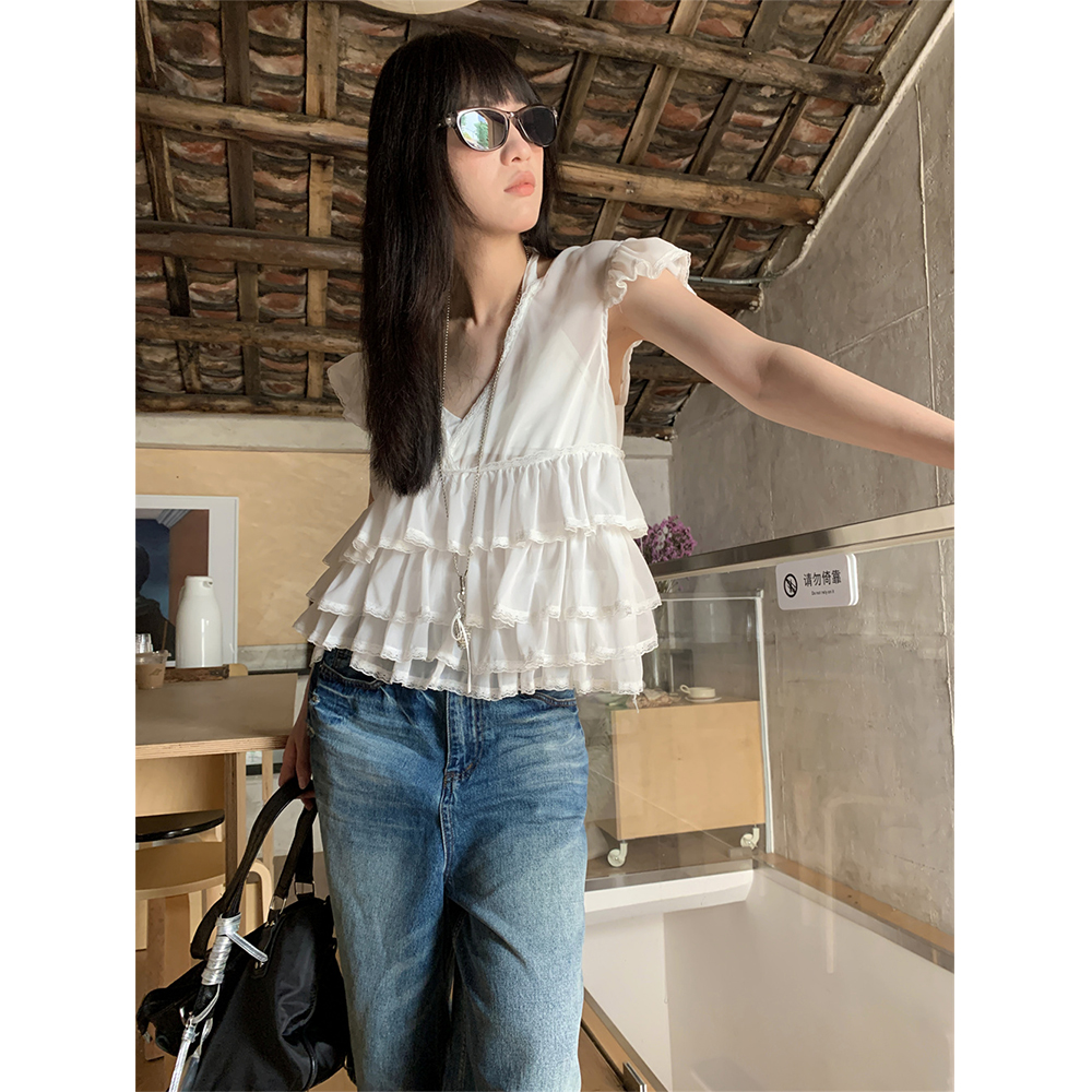 of32 official设计感小众上衣女夏薄款宽松显瘦慵懒风短袖白衬衫 - 图2