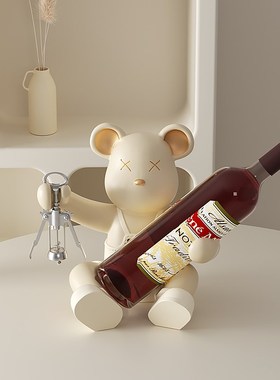 创意暴力熊红酒架酒柜奶油风装饰品摆件轻奢高级感客厅餐边柜摆设
