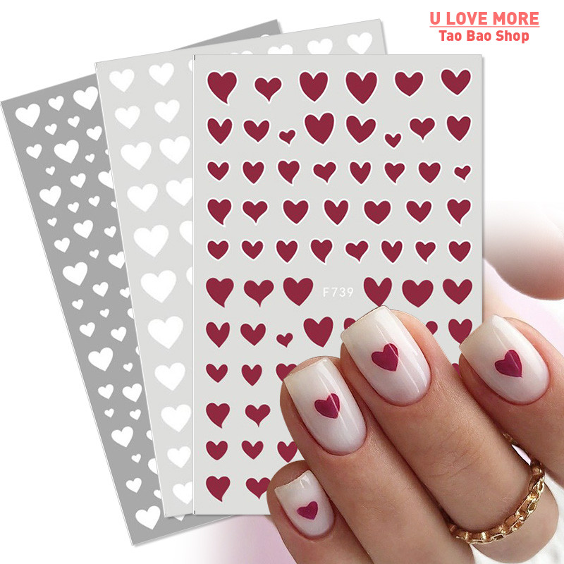 1PC 3D Nail Stickers Black Heart Love Self-Adhesive Slider L - 图2