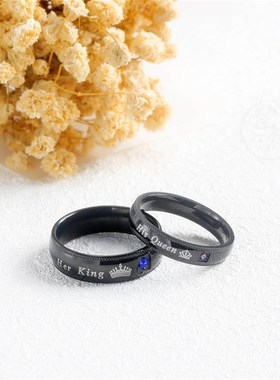 -Jewelry Her King His Queen Titanium Steel Black Couple Ring