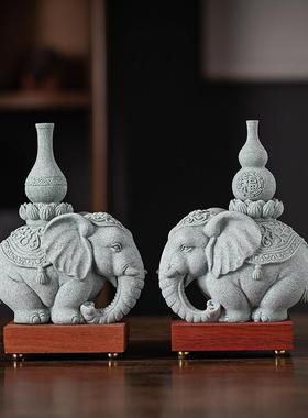 创意招财大象一对茶宠摆件吉祥如意家居客厅桌面户外门口造景装饰