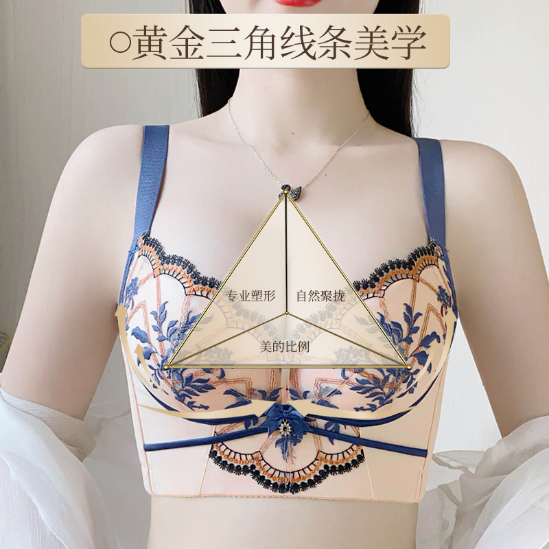 雨范内衣女2024新款爆款小胸聚拢收副乳调整型轻奢刺绣蕾丝文胸罩