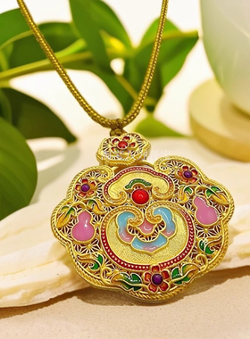 金包银高温烧蓝珐琅彩爱心锁吊坠