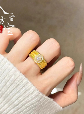 黄金古法鸽子蛋金包银戒指送礼