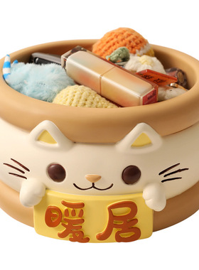 奶油风猫咪钥匙玄关收纳树脂摆件 家居乔迁客厅办公桌面装饰礼品