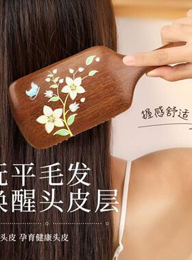 金丝檀木气垫梳彩绘直发
