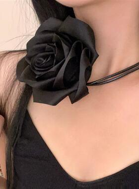 盛开的缎面玫瑰系带颈部项链腰链胸花塑身腰带身体链造型感配饰女