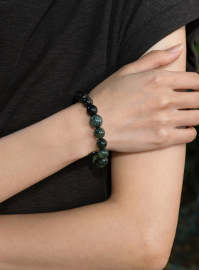 【圣诞守护】黑银曜石绿发晶手串范李李圣诞礼物新年稳场生机手链