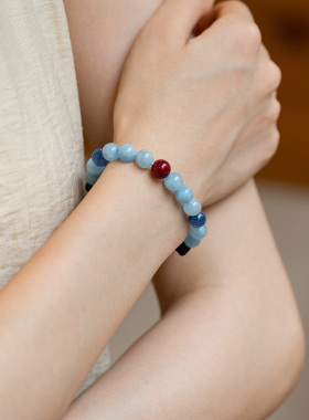 【水火交融】海蓝宝紫金砂蓝晶沉香手串范李李艺术灵感配饰手链