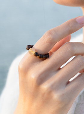 【金光有财】金发晶奇楠沉香戒指范李李新年开运礼物招财自信指环