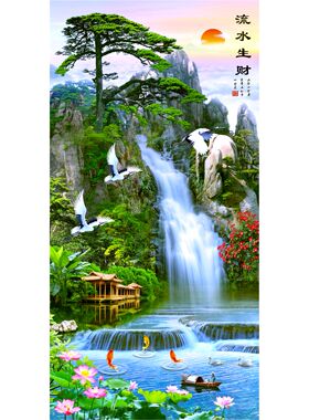 自粘静竹门走廊山水风景画