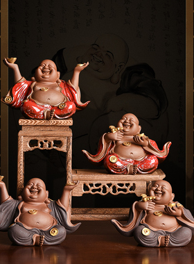 热销中式禅意陶瓷招财弥勒佛创意现代家居客厅玄关装饰办公室书桌