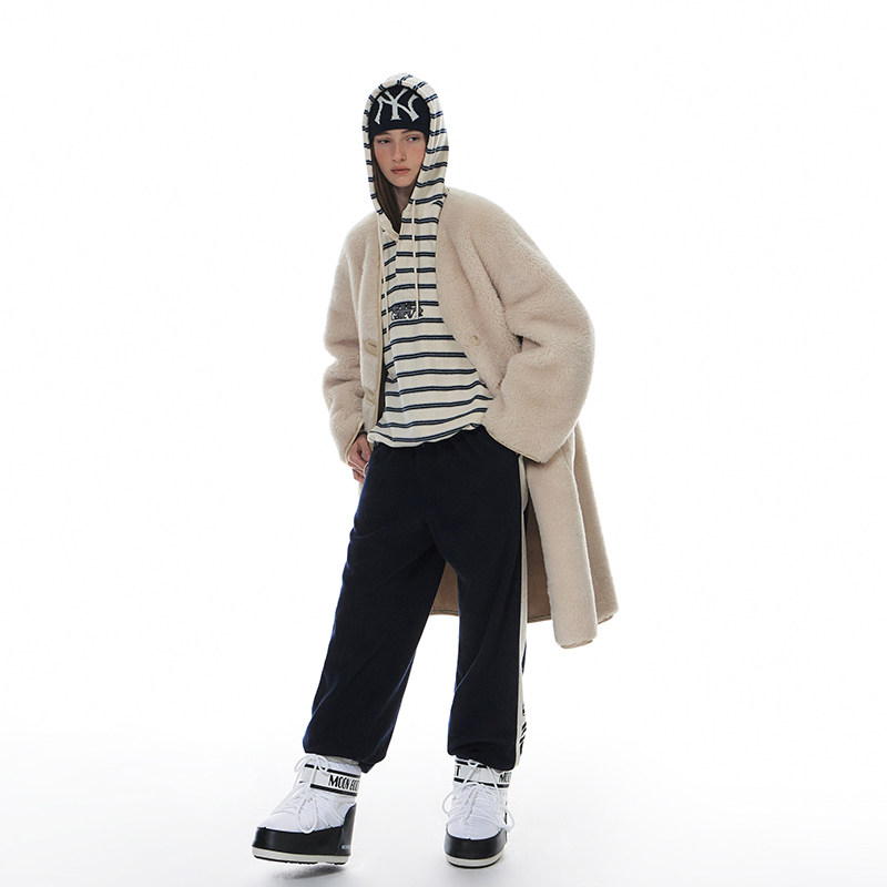 GROVE官方旗舰店冬季新款直筒拼色针织宽松休闲logo字母阔腿裤女 - 图1