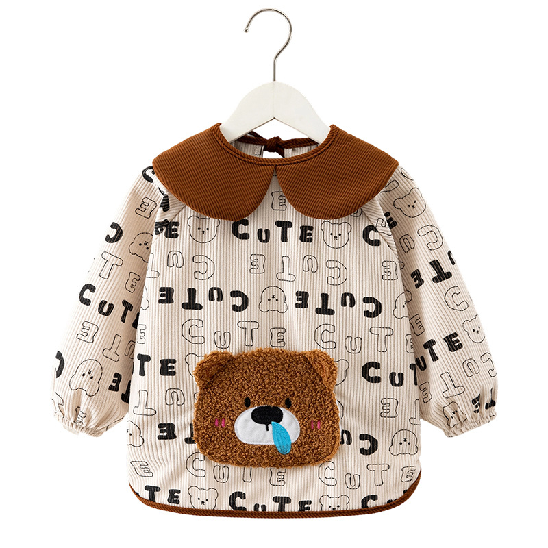 Children's baby smock female waterproof anti-dirty eating bib male baby autumn and winter outer wear foreign style reverse dressing children