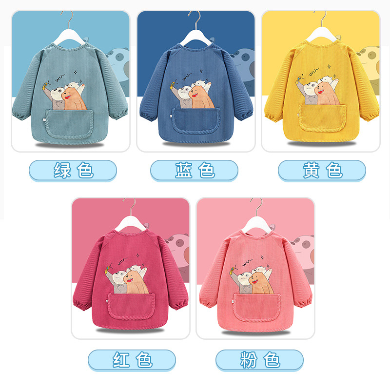 Men's and women's baby smocks, children's kindergarten eating clothes, reverse dressing, long-sleeved waterproof and anti-dirty aprons, bibs, autumn and winter
