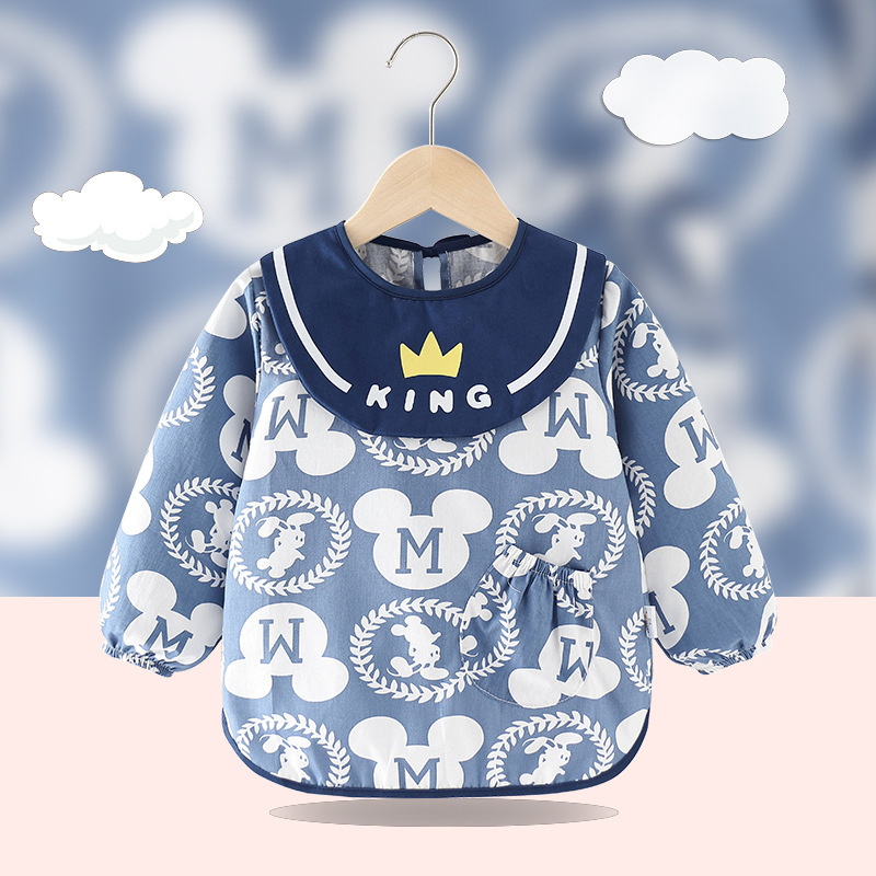 Children's smock and rice pocket, baby boy's waterproof and anti-dirty bib for eating, boy's outer wear, pure cotton inverted coat, reverse-wearing protective clothing