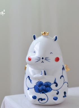 可爱老鼠书桌客厅摆件家居装饰生肖鼠陶瓷工艺品礼品包邮招财新品