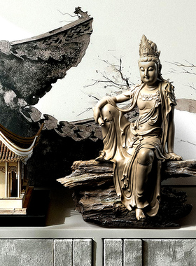 新中式禅意自在观音佛像菩萨摆件家居玄关客厅办公室软装饰品摆设