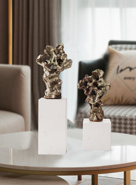 新中式现代轻奢陶瓷太湖石大理石艺术品酒店家具装饰柜样板间摆件