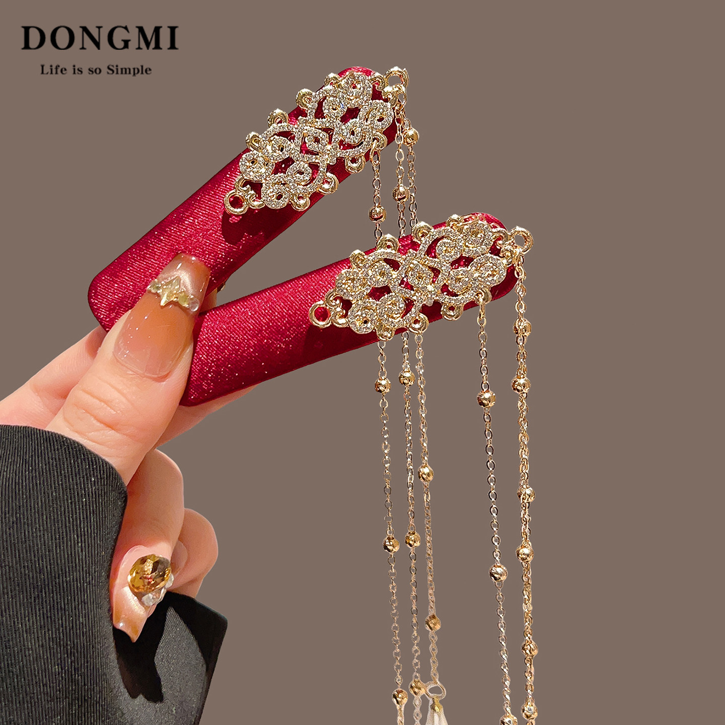 红鸾天禧~新中式红色珍珠流苏发夹女民族风新年半扎刘海bb夹头饰,淘宝优惠券,粉丝福利购,淘宝优惠卷