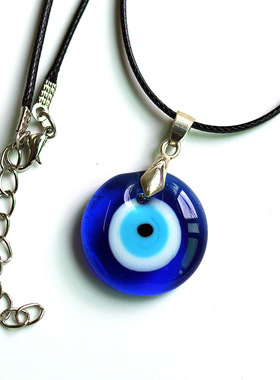 好货Antique 25MM 30MM 35MM Deep Sea Blue Evil Eye Pendant Ne