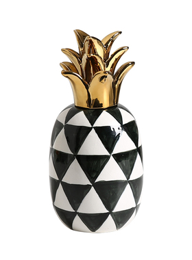 简约现代北欧黑白格纹陶瓷花瓶轻奢样板房间家居软装饰品桌面摆件