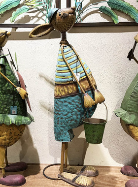 美式乡村做旧铁艺小白兔一家摆件家居店铺花园庭院装饰摆件