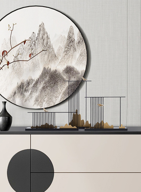 中式金属装饰摆件客厅玄关隔断案几软装陈设饰品书房书桌装饰摆设