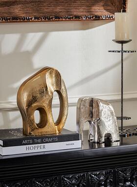 法国中世纪风格博古书架书柜软装饰进口艺术金属大象饰品收银饰品