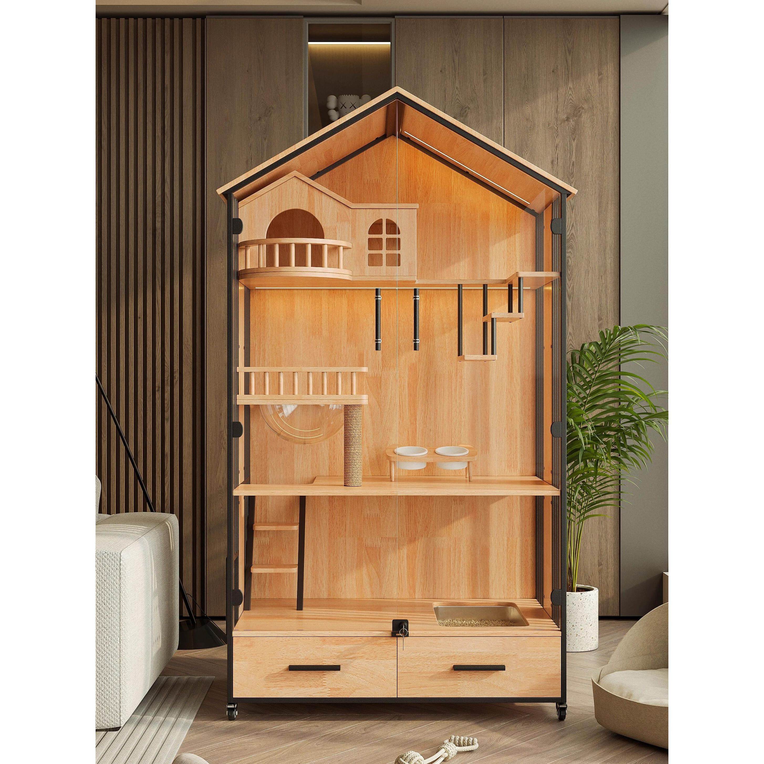 猫别墅实木猫笼子豪华家用室内猫窝猫屋带厕所一体不占地猫舍猫柜,淘宝优惠券,粉丝福利购,淘宝优惠卷