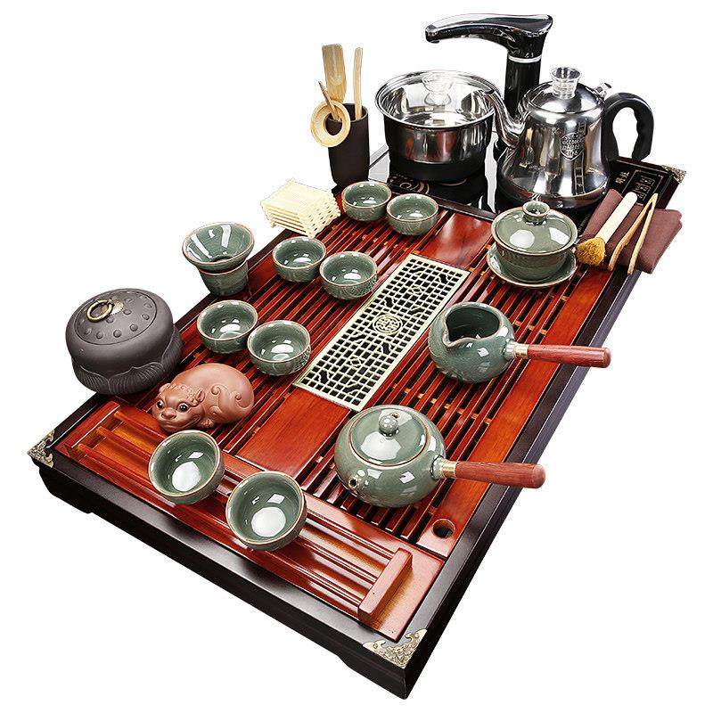 紫砂茶具套组家用客厅简约实木茶盘烧水壶整套一体功夫茶海全自动,淘宝优惠券,粉丝福利购,淘宝优惠卷