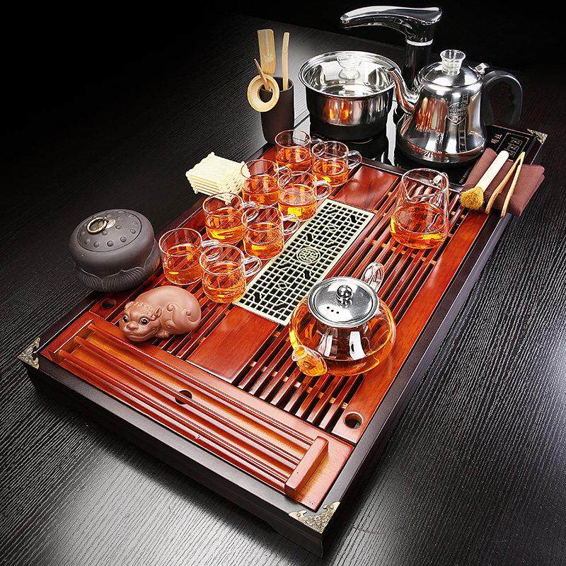 紫砂茶具套组家用客厅简约实木茶盘烧水壶整套一体功夫茶海全自动,淘宝优惠券,粉丝福利购,淘宝优惠卷