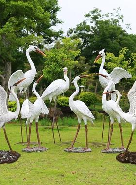 彷真白鹭仙鹤雕塑摆件户外花园别墅大型鸟类模型水池假山造景装饰