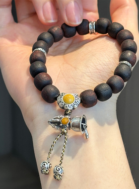 S925银降真香蜜蜡金刚杵铃铛手链女手环饰品新中式国风 S09044