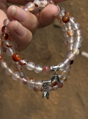 S925银飘花玛瑙竹节竹叶弹力手串 S08853