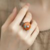 New s925 silver beeswax peony flower old ring handmade retro versatile ethnic style new Chinese style J13723