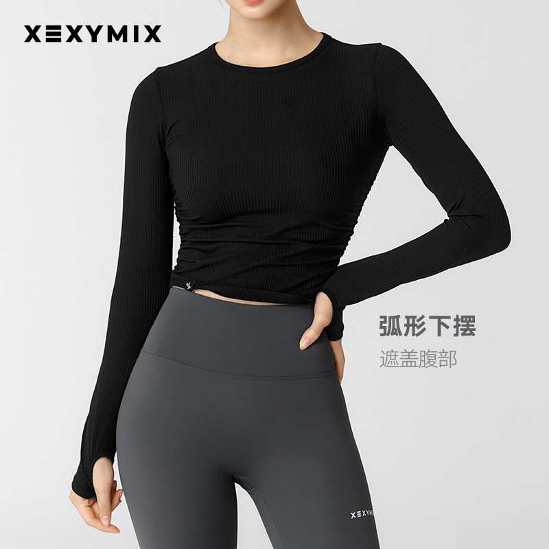 xexymix杰克茜收腰弧形下摆休闲运动长袖T恤瑜伽修身XWFLT05J3,淘宝优惠券,粉丝福利购,淘宝优惠卷