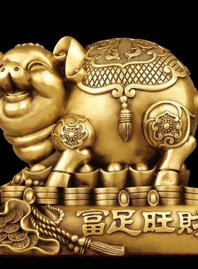 纯铜猪摆件生肖猪金猪福猪存钱筒家用桌面装饰大号能进能出存钱罐