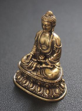 药师琉璃光如来佛像玄关古玩纯黄铜佛堂客厅办公室书桌面居家摆件