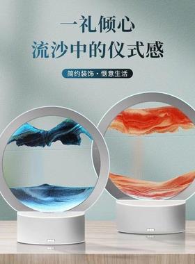 LED流沙画 画小夜灯3D桌面立体流沙摆件diy液体沙漏解压卧室台灯