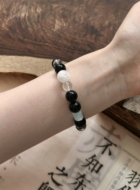 原创黑玛瑙手串水晶手链