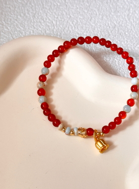 【醉梦人】原创设计新中式饰品寿山石红玛瑙显白手串手工串珠手链