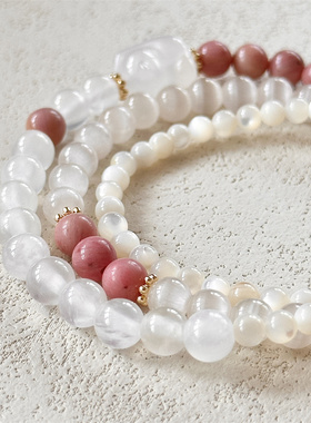 【梨花月】原创可爱玛瑙小猫手链新中式猫眼石多圈手串