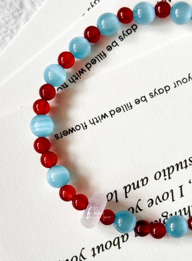【蓝调时刻】原创设计手工串珠猫眼石红玛瑙手串小众女生手链饰品