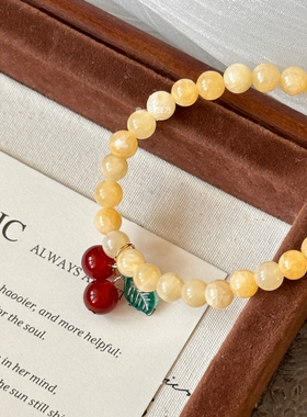 【樱桃小丸子】原创可爱樱桃手链女生闺蜜手工红玛瑙米黄玉手串