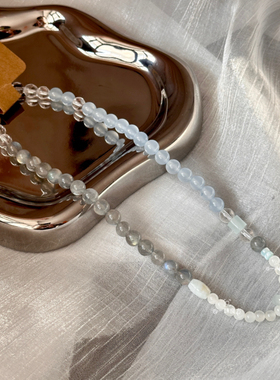 【雾岛松松】原创小众灰月光石手链女生白水晶串珠手串饰品礼物