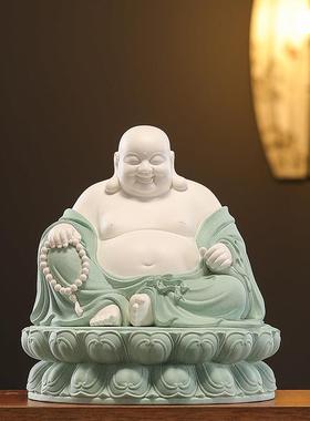 陶瓷坐古莲弥勒佛摆件招财大肚子开心笑佛像门店供奉家居客厅装饰