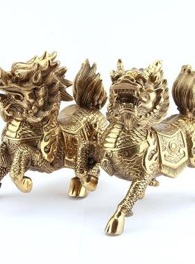 铜麒麟摆件一对黄铜麒麟办公室中式客厅装饰品家居摆设