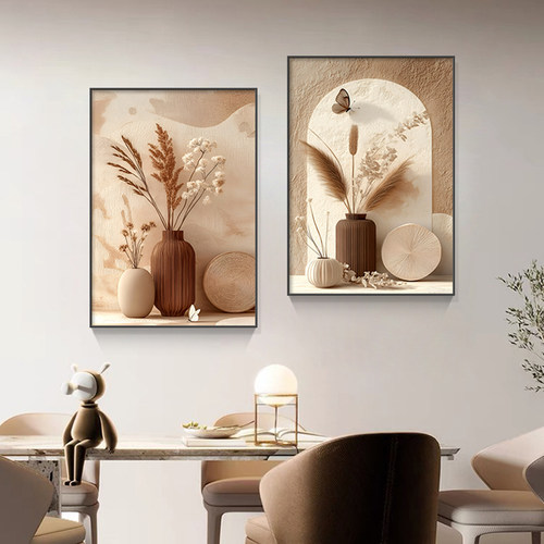 简约现代餐厅装饰画花瓶清新治愈客厅餐桌背景墙挂画卧室床头壁画 - 图3